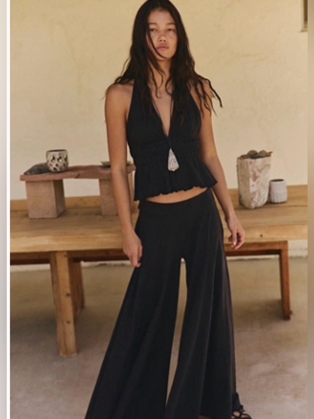 Free People NEW Delmare halter and palazzo pant set in BLACK